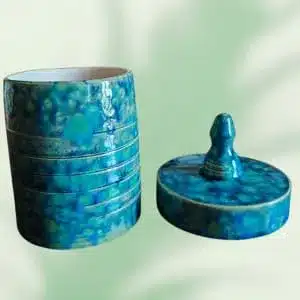 Boîte Céramique Avec Couvercle Bleue Effet Mer